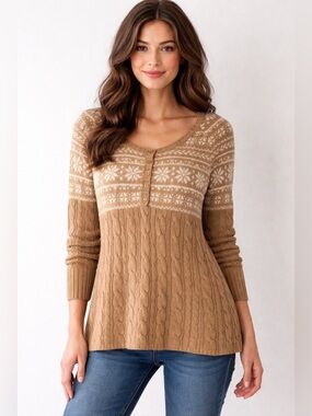 Sonoma Cable Knit Sweater in Brown and Cream